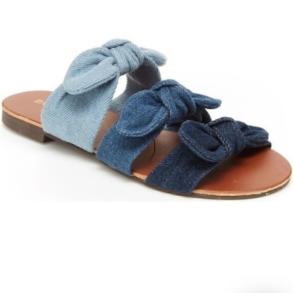 NIB BCBG Girls Caden Denim Bow Strap Slide Sandals shoes Size 11